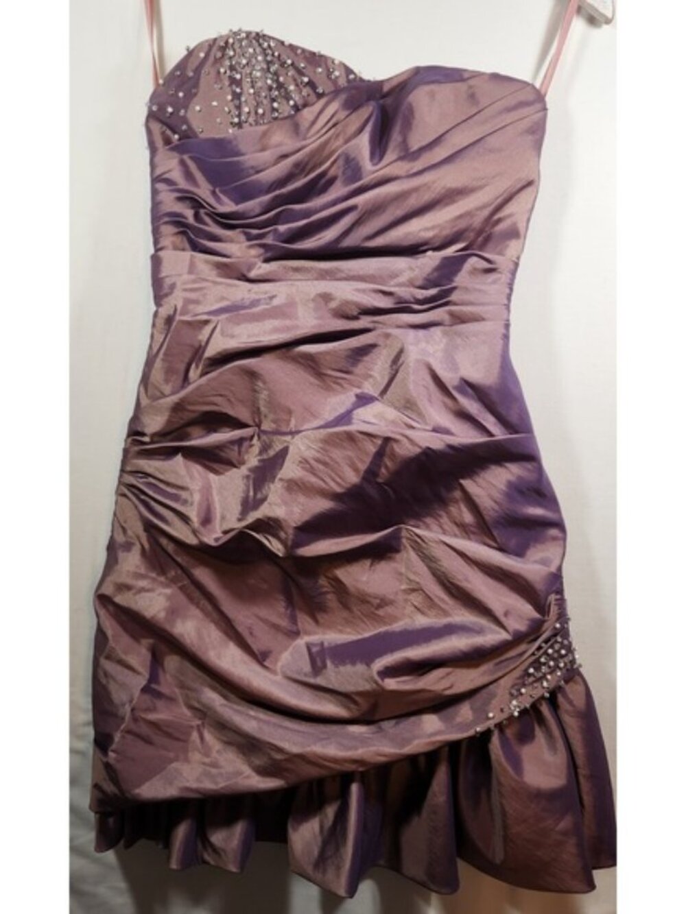 Impression Bridal Strapless Beaded Ruched Taffeta Prom Dress Purple Mauve Size 8